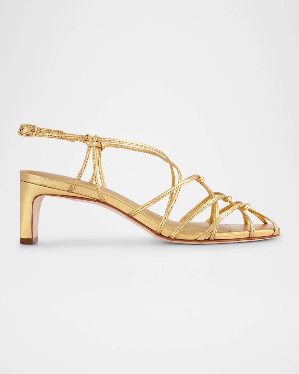 Strappy Metallic Kitten Slingback Sandals